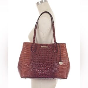 BRAHMIN JULIAN PECAN MELBOURNE EMBOSSED CROC LEATHER BROWN TOTE BAG